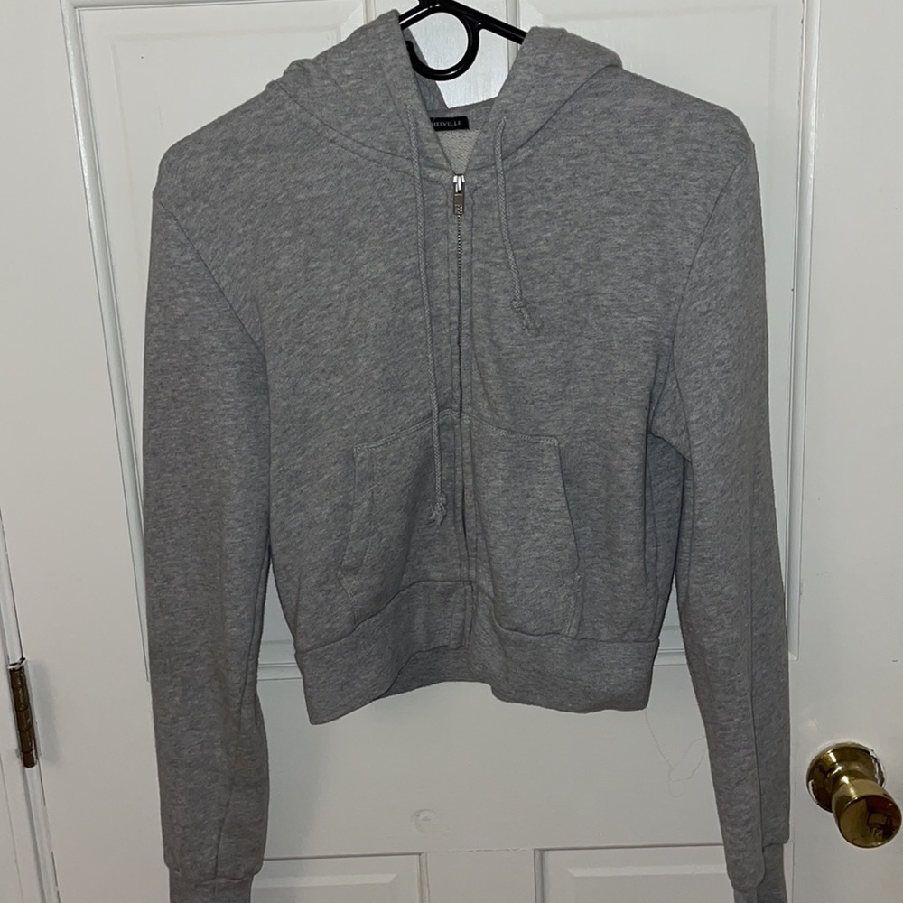 Grey Brandy Melville Cropped Hoodie